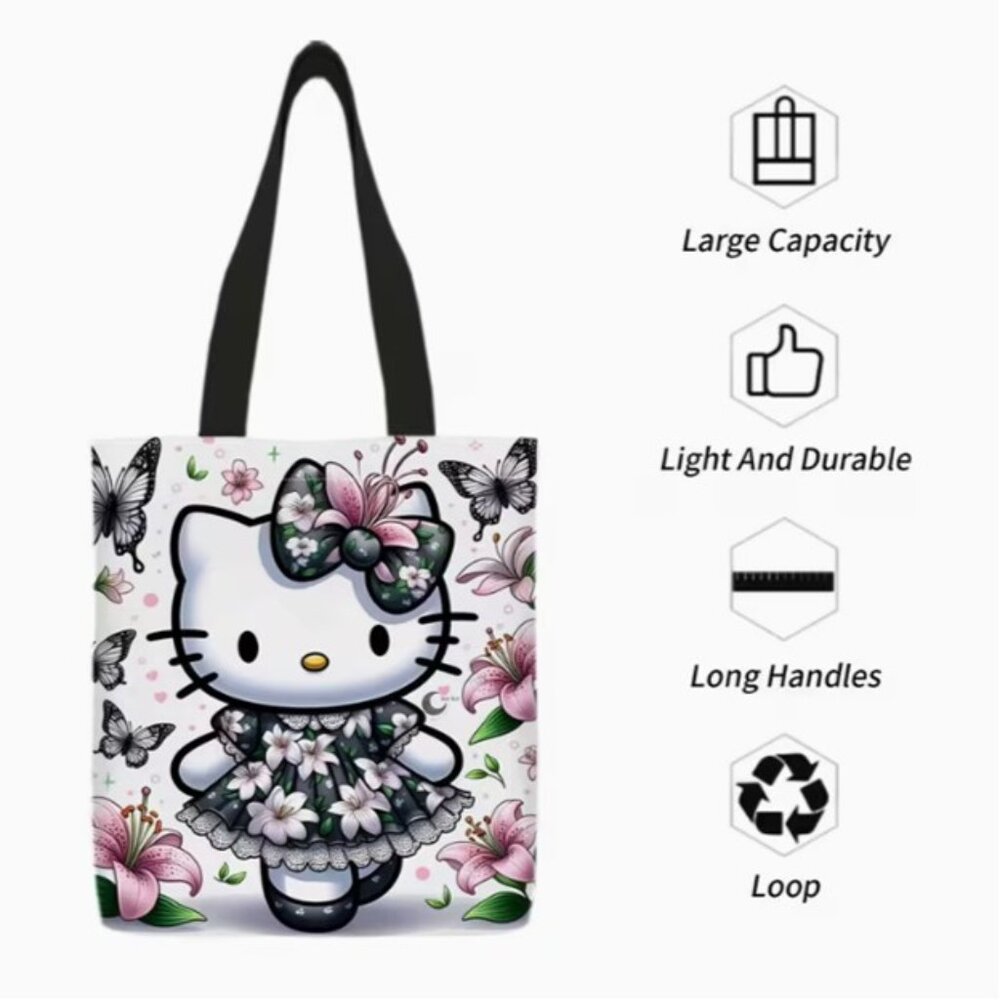 HELLO KITTY "Black Floral Dress & Butterflies" Tote Bag BRAND-NEW & SUPER CUTE! - Picture 2 of 4